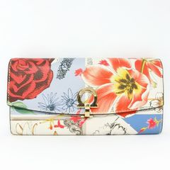 サルヴァトーレ フェラガモ Ferragamo 二つ折り長財布 フラワープリント JP-22 D985★美品