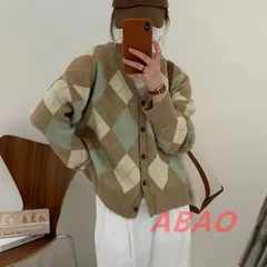 ニット カーディガン レディース 新作 チェック柄 菱型 セーター Vネック 長袖 厚手 トップス アウター 秋 冬 デザイン感 前開き ボタン ニットカーディガン ゆったり カジュアルxzxiaoyun141