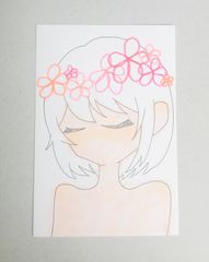 手描きイラスト　オリジナル　ピンクの花