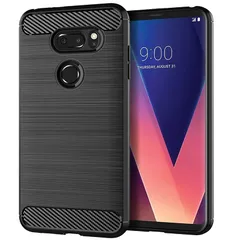 【迅速発送】【UNEED】LG V30+ /isai V30+/LGV35 用の スマホケース L-01K /L-02K用の ケース カバー ケース 炭素繊維カバー (素材/TPU) 指紋防止 滑り止め 薄型 軽量 耐衝撃 簡易脱着 ソフトケース カラー：黒