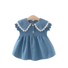 韓国子供服 デニム風 ワンピース ブルー 100 110 120