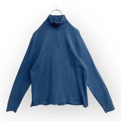ラルフローレン　90s　ヴィンテージ　ハーフジップ　刺繍ロゴ　トレーナー ブルー 90s メンズ ポニーロゴ スウェット Polo Ralph Lauren