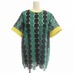 エミリオプッチ EMILIO PUCCI シャツ 半袖 総レース 花柄 ブラウス カットワーク 40 M 緑 ネイビー /☆Gのサムネイル