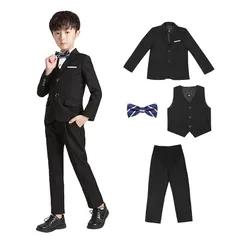[WEEN CHARM] スーツ キッズ 男の子 無地 長袖 ボーイズ 4ピース フォーマル 発表会 結婚式 入園式 入学式 卒業式 七五三 子供服 90~150 ブラック（4点セット）/140