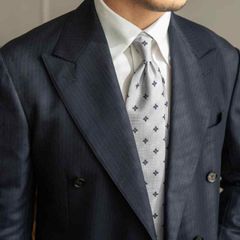 極美品】Brioni／ブリオーニ／ジャガードソリッドタイ／シルバー