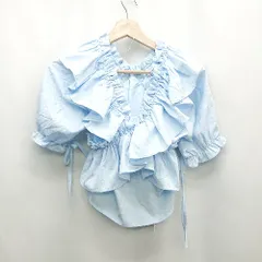 ◇ ⊂ ◎●未使用● GRL オフショルダー フリル 半袖 ブラウス サイズM ブルー レディース E  【1502030025927】