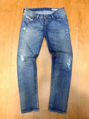 DIESEL ゲットレグ スリムスキニーフィット ヴィンテージウォッシュ ダメージ デニムパンツ 28