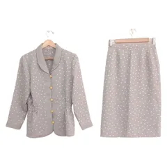 Leilian(レリアン) スカートスーツ レディース美品  - ライトグレー×白 ドット柄/シワ加工