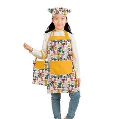 [JACKIE&YORK] エプロン 子供 キッズ 三角巾 収納バッグ付き 着脱簡単 小学生 男女兼用 かわいい シンプル ホコリが付きにくい(低学年用(120~140cm) M, 猫総柄)