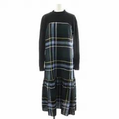 ブルーレーベルクレストブリッジ BLUE LABEL CRESTBRIDGE 19AW ワンピース ロング丈 長袖 チェック柄 切替 36 紺 ネイビー 黒 ブラック 緑 グリーン /AN36