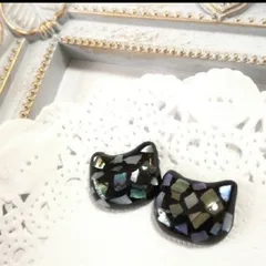 ♪ブラックシェルキャット　ピアス/イヤリング　レジンアクセサリー♪