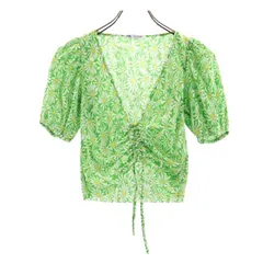 未使用 ザラ 半袖 総花柄 カットソー S グリーン系 ZARA ショート丈 レディース 【中古】  【230525】 メール便可