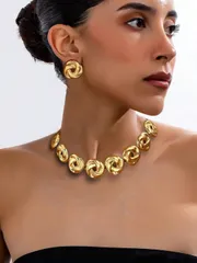 ジュエリー レディース セット 女性用 3点セット メタルフラワーネックレス&ピアス、パーティー、バンケット、結婚式、バレンタインに使える万能ジュエリーセット