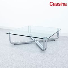 【展示品】Cassina カッシーナ 784 センター ロー テーブル スクエア ガラス天板 スティールレッグ ジャンフランコ・フラッティーニ 定価45万【配送要確認】