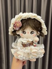 20cm ぬいぐるみ服 着せ替え 推し活 フリル 帽子付き 白ドレス ぬい活 着せ替え 推しぬい 綿人形 棉花娃娃 ちびぬい服 ちびぐるみ コットンドール  cottondoll-A3313