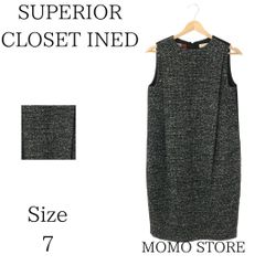 SUPERIOR CLOSET INED スペーリアクローゼットイネド ワンピース ひざ丈 バイカラー チャック付き ノースリーブ レディース ブラック 7 麻 キュプラ 日本製