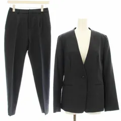 インディヴィ INDIVI シャンブレーノーカラージャケット タックテーパードパンツ スーツ セットアップ 上下 ジップフライ 40 36 紺 ネイビー 127-43024 127-63027 /KU