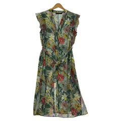 ZARA BASICザラベーシック リボン付き花柄フリルワンピース sizeEUR L/グリーン系