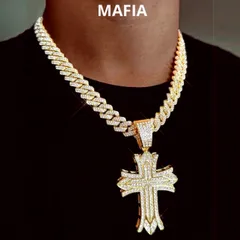 ゴールド ネックレス クロス 十字架 クロスチャーム ヒップホップ ブリンブリン ダイヤ ジュエリー 海外ラッパー uk drillファッション ストリート系