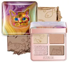 ZEESEA 01 夢幻燦爛 動物シリーズ 四色アイシャドウ (ミルクティー)　目元　キラキラ　可愛い　ピンク　モテ　コスメ　化粧品　人気　中国　ブランド　猫　キャット　SNS　話題　人気