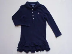 ラルフローレン ralph lauren アウトレット 子供服 女の子 4歳 約 100cm 長袖 ワンピース ポロシャツ地 ピンク 紺 スモールポニー 春 秋 冬 ★3 トップス ガールズ キッズ 【中古】 ユーズド 子ども服 こども