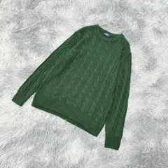 ●【美品】Navy  ネイビー  長袖セーター  クルーネック  (L)  カジュアル  一点もの  メンズ  緑系  グリーン【送料無料】
