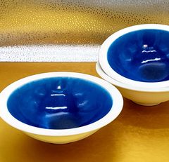 有田焼　あさぎ釉渕あり5寸鉢三客揃い