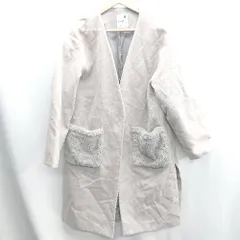 ■ ⊇ earth music&ecology ファーポケット 長袖 ノーカラーコート サイズF ベージュ グレー レディース E  【1410100013722】