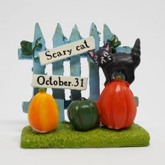 🎃ハロウィン🎃　バットキャットブルーフェンス　ミニチュア　5EH1185　黒猫