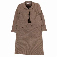 Ms GRACY エムズグレイシー 総柄 スーツ セットアップ フリルジャケット ベロアワンピース ブラウン レディース 【中古】