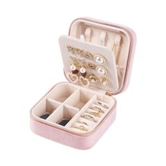 ☆ Pink ☆ Portable Jewelry Case, Stylish jelcs0324 Jewelry Case, Portable Accessory Case, Small, Compact Jewelry Box, Travel, Rings, Necklaces, Earrings, Watches, Accessory Storage, Accessory Pouch