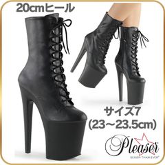 23 23.5 cm Pleaser プリーザー 20cm ヒール ブーツ 厚底 ショートブーツ アンクルブーツ レースアップ 編み上げ ハイヒール サイドジッパー 20cm ピンヒール 黒 ブラック つや消し ハロウィン コスプレ 20cmヒール