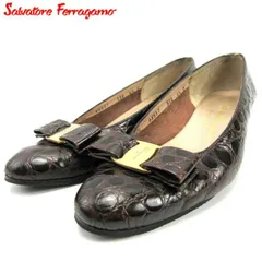 【最大30％OFF】サルヴァトーレ フェラガモ パンプス シューズ 靴 #6ハーフ ヴァラリボン ブラウン レザー Salvatore Ferragamo A1930