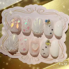 量産型 フレンチガーリー キラキラ uv リボン ピンクネイル 韓国