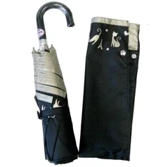 オカモト原宿店 日傘 uvカット 100 遮光 折り畳み レディース 完全遮光 遮光率 100% 軽量 晴雨兼用傘 UV遮蔽率紫外線99.9%以上カット ネコ柄 折りたたみ 50cm ミニ傘 黒 1