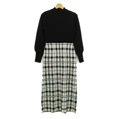 アンデミュウ 切替ワンピース トップス ロング丈 チェック柄 レディース Fサイズ 黒×白 Andemiu 【中古】