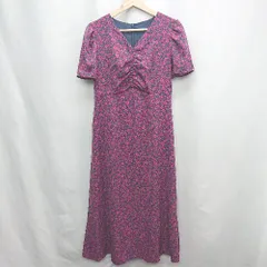 ◇ ⊂ ナチュラルビューティーベーシック 花柄 半袖 ロング ワンピース サイズM レッド系 レディース E  【1505130007046】