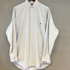 90's Ralph Lauren ラルフローレン BIG SHIRT ビッグシャツ チェックBDシャツ ボタンダウン 長袖 ホワイト ベージュ ライトブルー メンズ Sサイズ