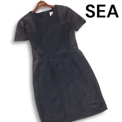 USA製★ SEA New York シーニューヨーク 羊革 リアル ラム レザー切替♪ 半袖 ワンピース ドレス Sz.2 レディース ネイビーのサムネイル