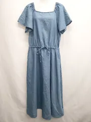◇ ⊂ AIX LES BAINS フレアスリーブ デニム調 半袖 ロング ワンピース サイズF ブルー系 レディース E  【1506250012163】