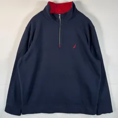 古着 ノーティカ NAUTICA スウェット ハーフジップ ワンポイントロゴ刺繍 プルオーバー トレーナー 大きいサイズ XXL  ネイビー メンズ