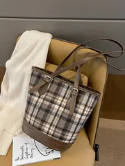 大容量 バッグ レディース  人気 トートバッグ ショルダーバッグ チェック柄 バケツ型 おしゃれ かわいいい 収納力抜群 M250310-2763