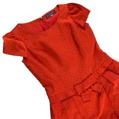 ★美品 M'S GRACY エムズグレイシー ワンピース 膝丈 半袖 裏地あり レッド ドット ウエストリボン レディース 38 （M相当）日本製