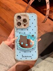 スマホケース　キティーちゃん　ブルー　ミラー　鏡　キラキラ　DIY　iPhone対応　アイフォンケース　iPhone16pro/16promax/15/14/13/12/11　可愛いケース　海外限定　新品未使用