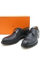 HERMES エルメス プレーントゥ メタルレザーシューズ ブラック 40のサムネイル