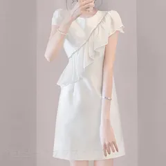 ワンピース レディース 夏 ホワイト ショート丈 半袖 綺麗 ワンピ 高級感 上品 ファッション パーティー デート フレア junweifz03
