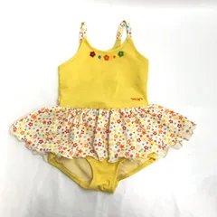 日本製/美品★MIKI HOUSE/ミキハウス★水着/スイミングウェア【キッズ90/女児/女の子/黄/yellow】ワンピース/花柄/フリル◆BJ076-a