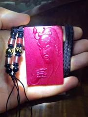 紫金砂 辰砂 山水関公 両面彫り 鑑定書付きネックレス0636