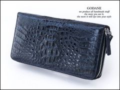 本物 クラウンヘッドカイマンクロコワニ革 Wファスナー 長財布 8055Navy