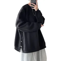 ブラック 3ボタン_2XL [YIMANIE] メンズ トレーナー 長袖 パーカー 服 メンズ スウェット プルオーバー メンズ ボタンスリット カジュアル 春 秋 BIG ロンtシャツ 大きいサイズ 無地 ビッグシルエット オーバーサイズ 白 黒 ドロップシ